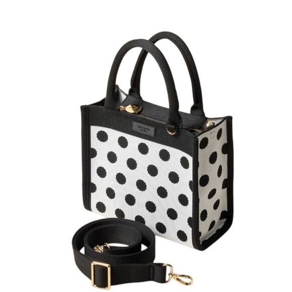 Kate Spade New York x Target Black White Polka Dot Knit Crossbody Handbag Purse - Picture 1 of 6